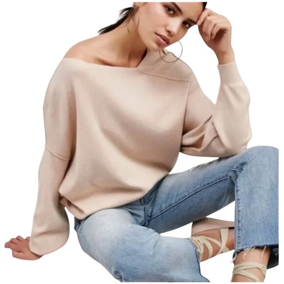 Free People Asymetrical Neck Dolman Long Sleeve Sweater Size Medium - Picture 3 of 11